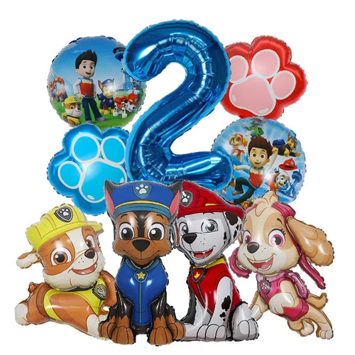9pcs Cartoon Paw Patrol Theme Foil Balloon Number Balloon Childrens