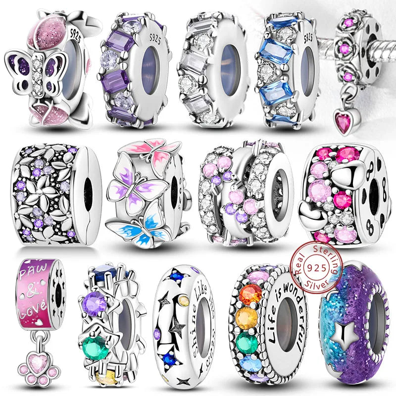 Fit Original Charms Beads 925 Sterling Silver Clip Charms Zircon