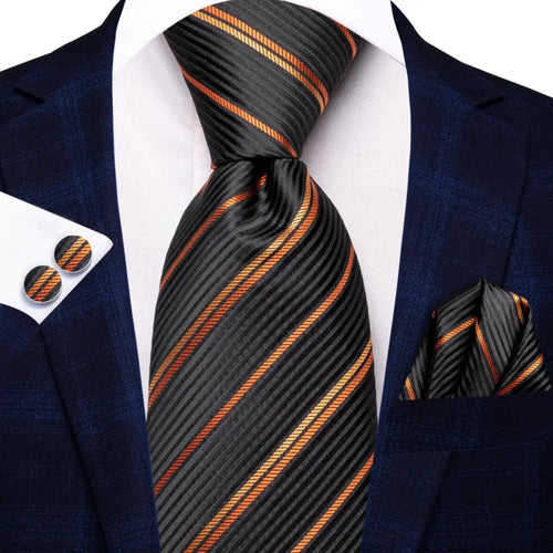 Black Red Striped Silk Wedding Tie For Men Handky Cufflink Gift Men