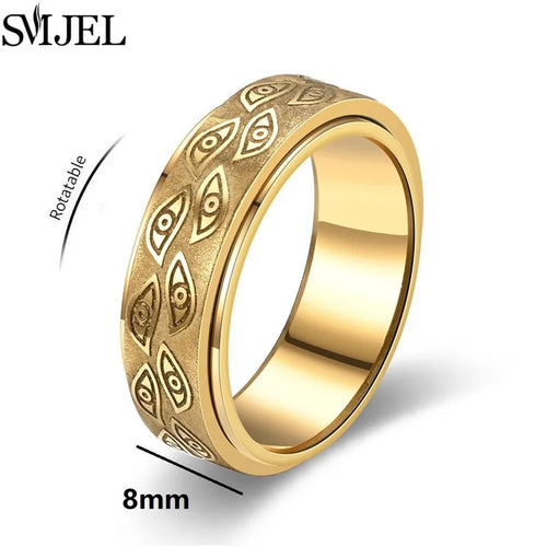 Vintage Carved Eyes Stainless Steel Rings 8mm Fashion Fidget Spinner