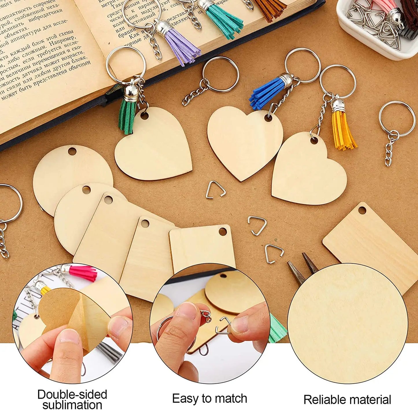 96/160PCS Unfinished Wooden Keychains Blank Sublimate Keychain Key