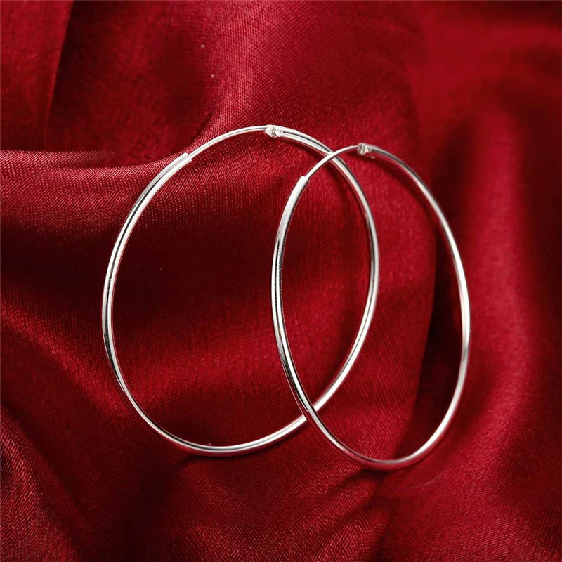 Round Circle 35/50/60mm Hoop Earrings Silver Color For Woman Wedding