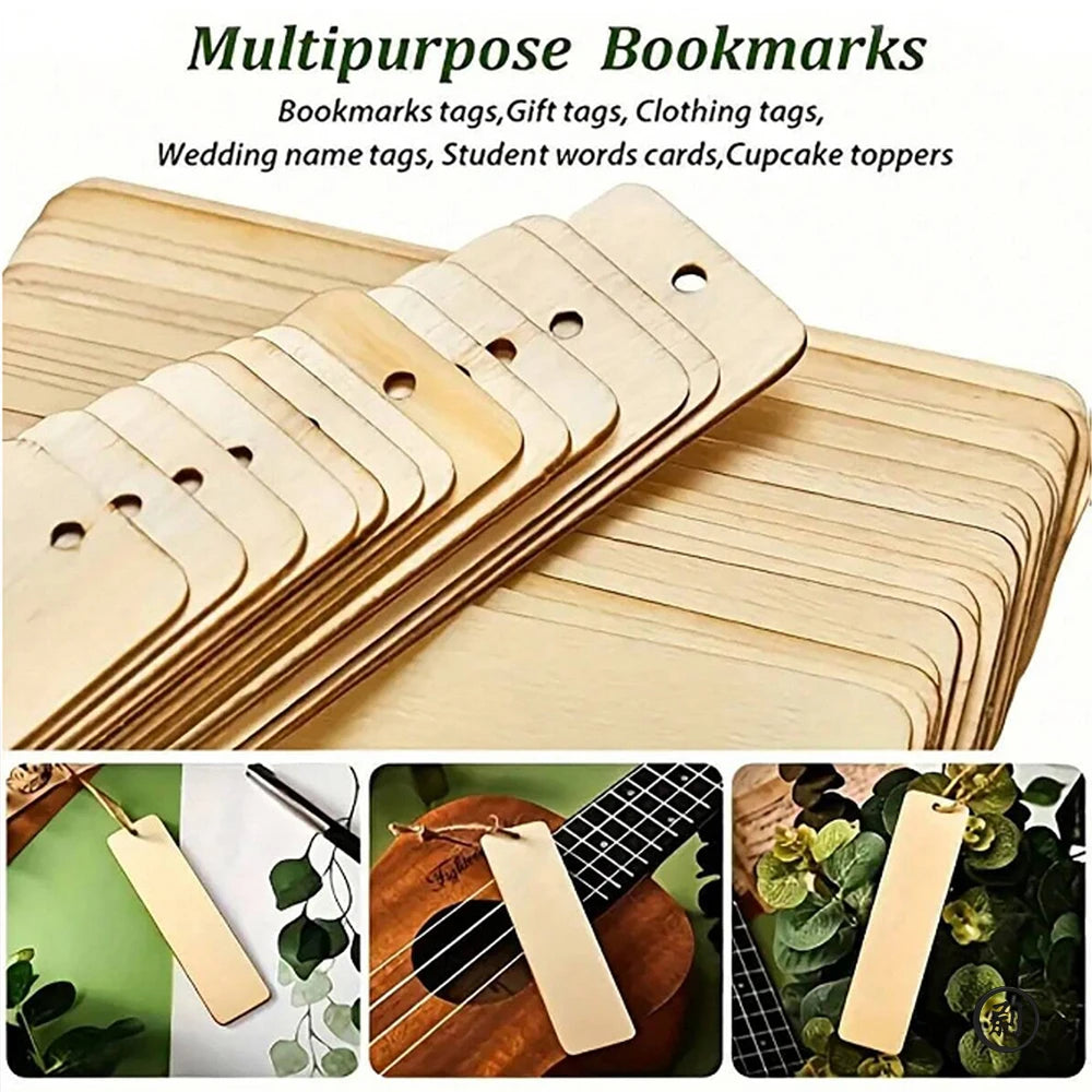 10/30/50/70Pcs Wooden Blank Bookmarks with Tassels Set DIY Wooden