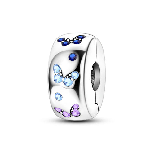 Original 925 Sterling Silver Clip Charm Inlaid Zircon Cat Butterfly