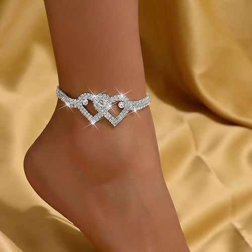 1 Women's Trendy Claw Chain Series Double Peach Heart Feet Chain