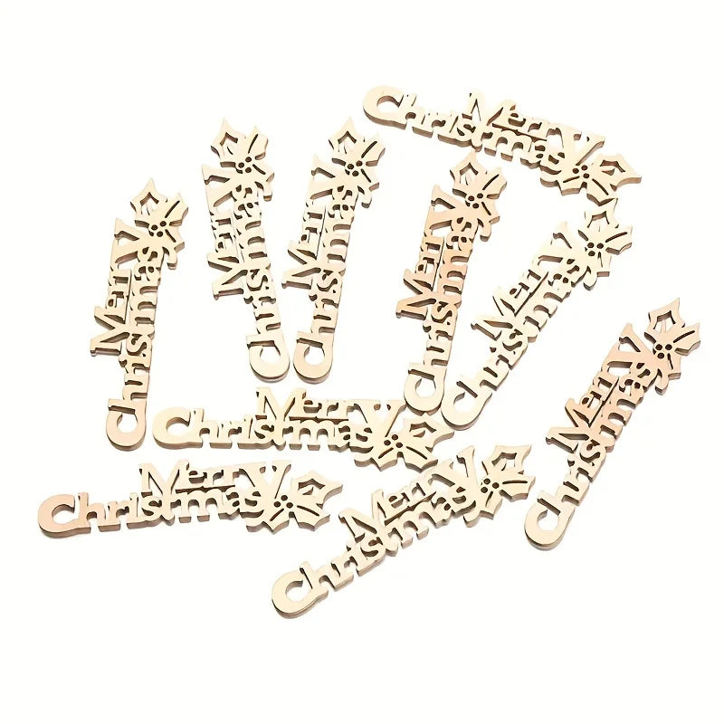 10/30pcs 9x2.5cm/3.54x0.98in Merry Christmas Hanging Ornament Wooden