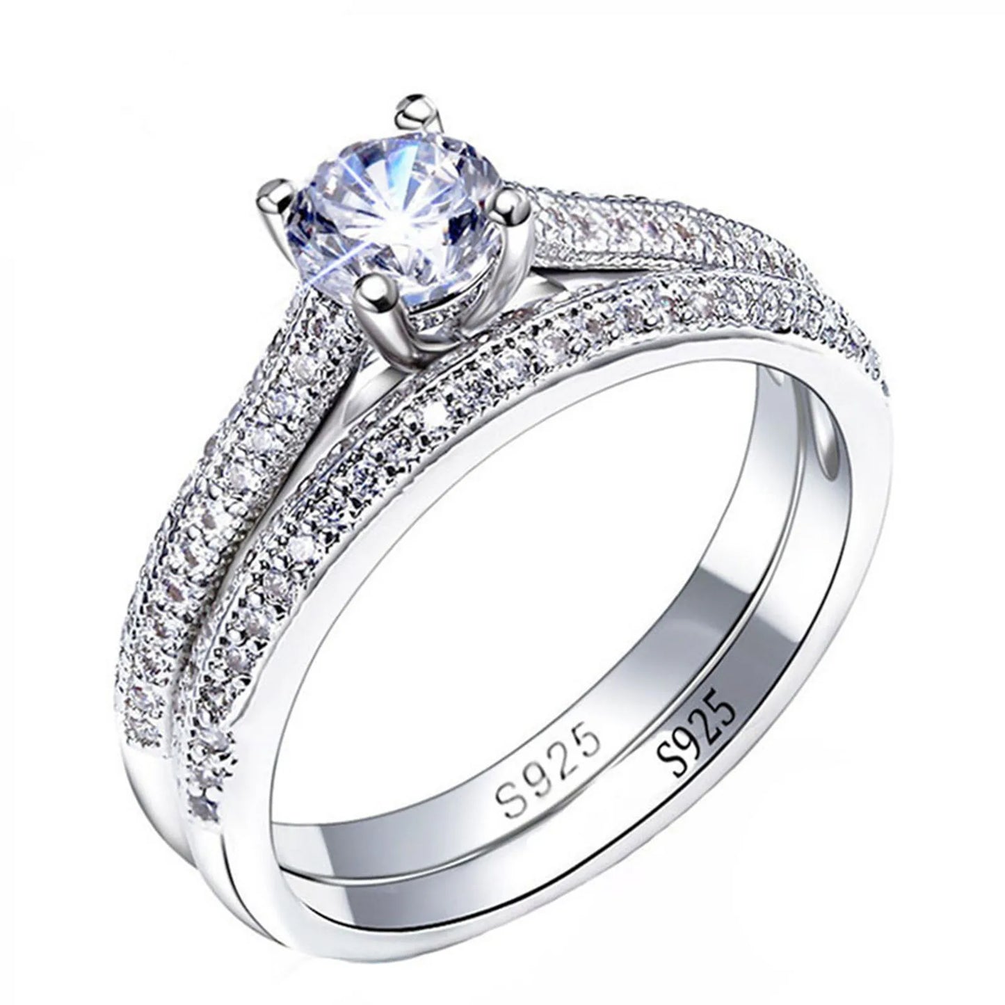 1 pair Vintage Halo 925 Sterling Silver Wedding Ring Set For Women