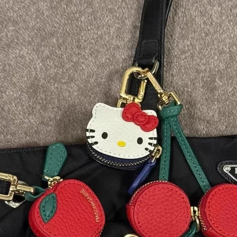 Vintage Leather Hello Kitty Keychain Pendant Accessories Kawaii Charm