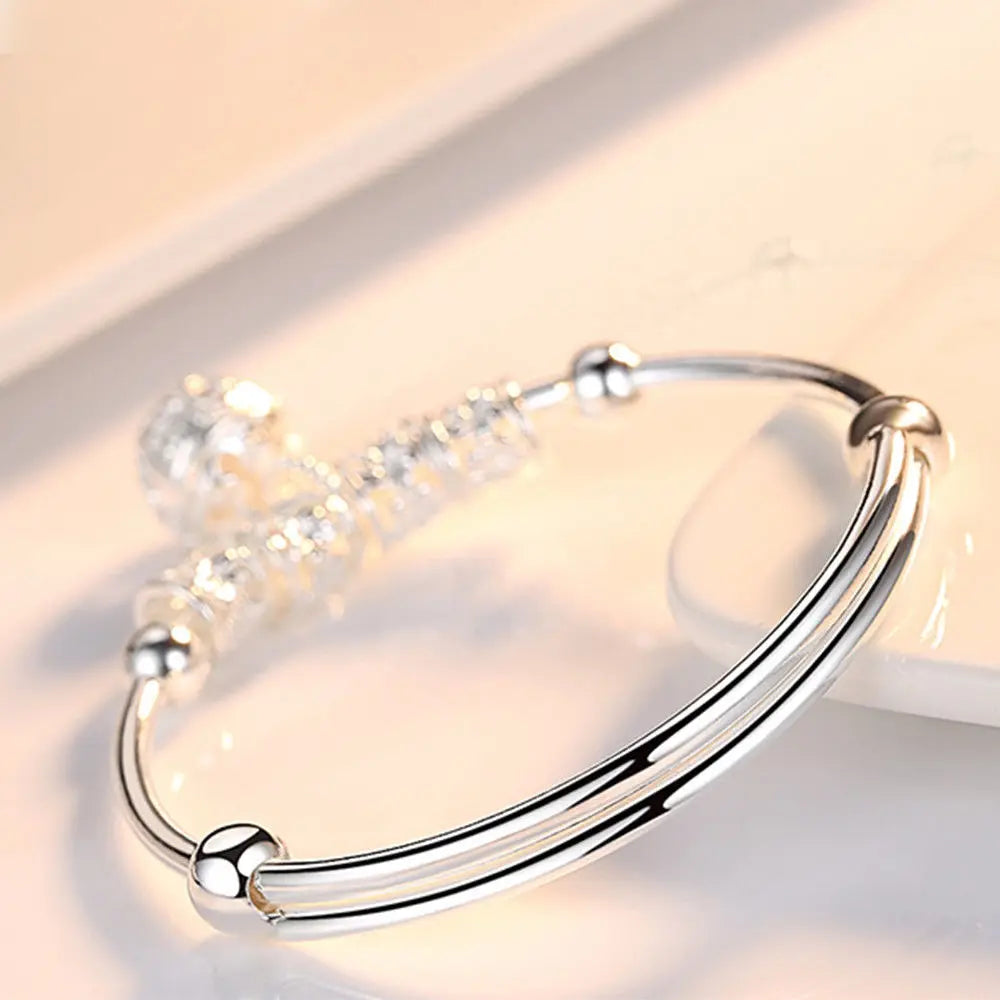 Fine Silver Color Hollow Bells Ball Bangles Adjustable Bracelets for