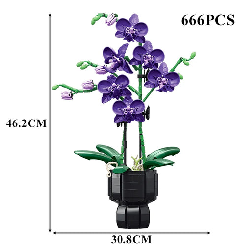Creative Orchid Cymbidium Eternal Flowers Potted Plant Building Blocks