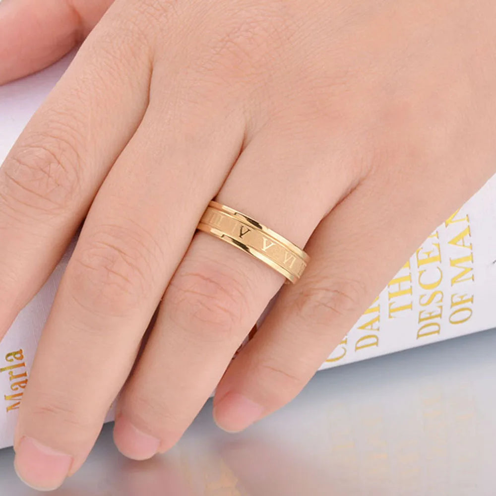 Seakissky Classic Fashion Stainless Steel Roman Digital Men Women Ring