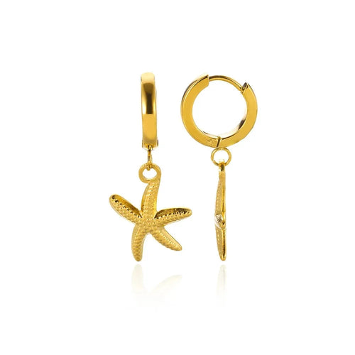Vintage Summer Starfish Stainless Steel Stud Earrings For Women Simple