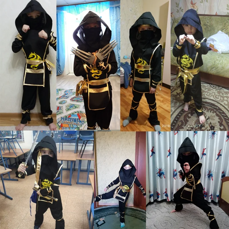 Red Ninja Costume Boy Halloween Japanese Samurai Costume Kid Ninja