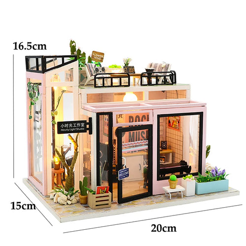 Doll House Kit Wooden Puzzle Assembly Building Model Toys Hourly Light