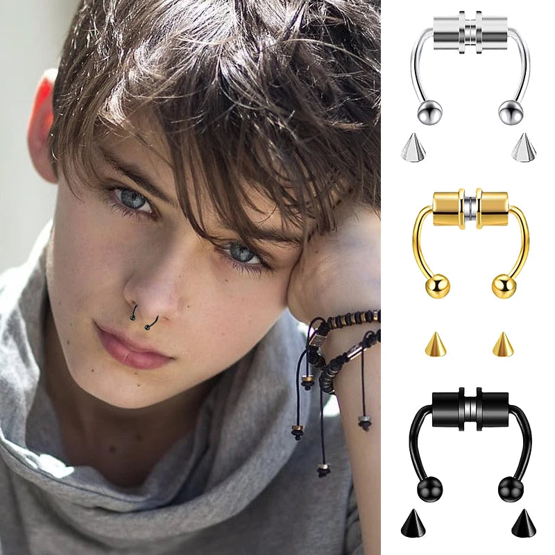 5pcs Stainless Steel Magnet Fake Nose Ring Hoop Fake Piercing Hoop
