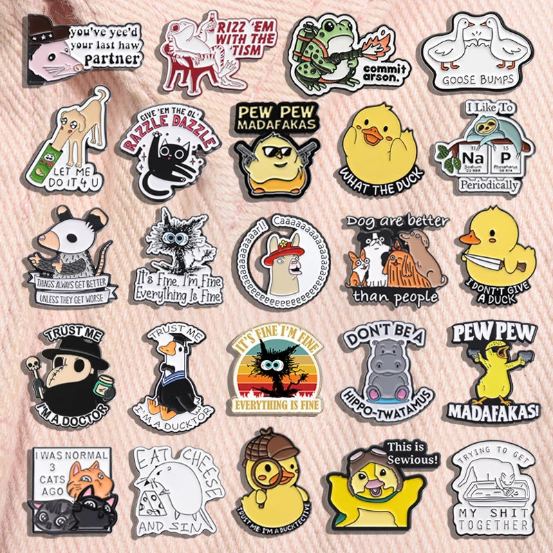 Funny Frog Enamel Pins Cartoon Rat Duck Brooches Lapel Pins Goose