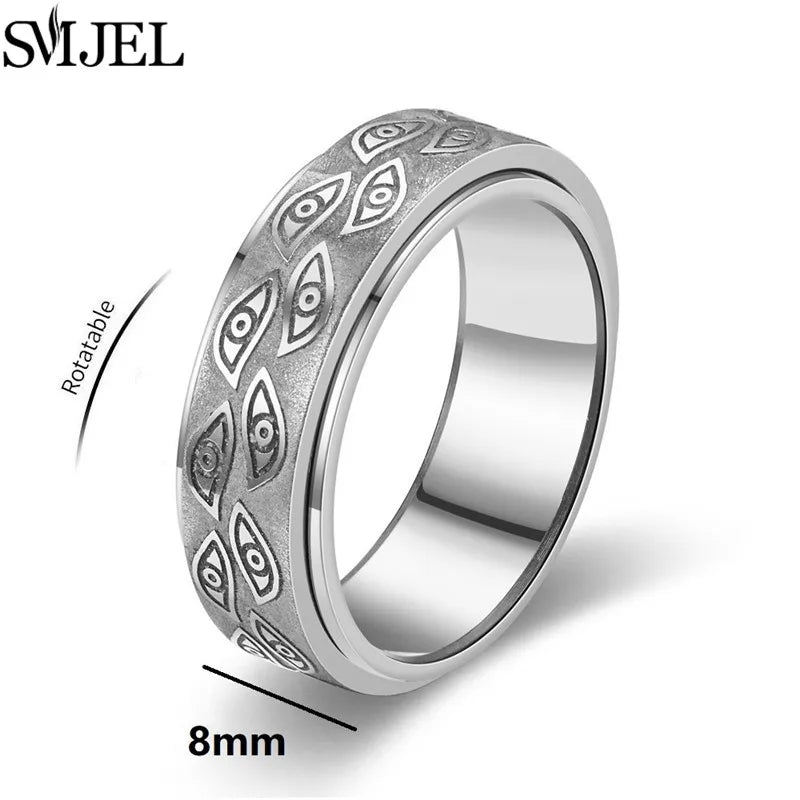 Vintage Carved Eyes Stainless Steel Rings 8mm Fashion Fidget Spinner