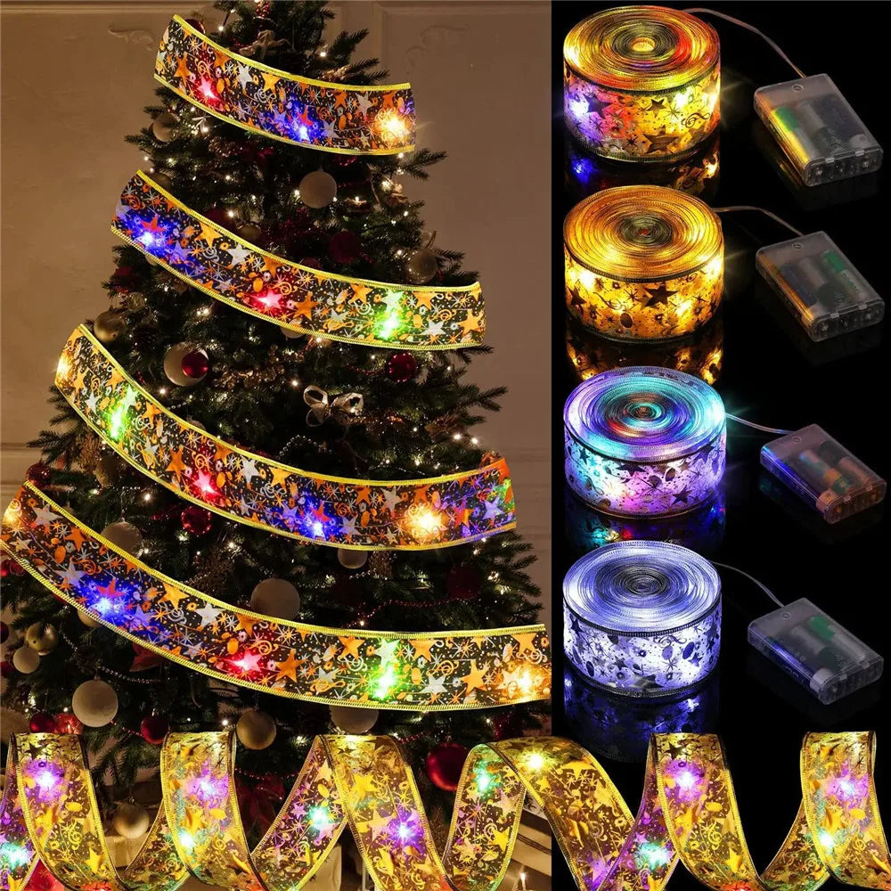 2-10M Christmas Bow Decoration Golden Christmas Ribbon Fairy String