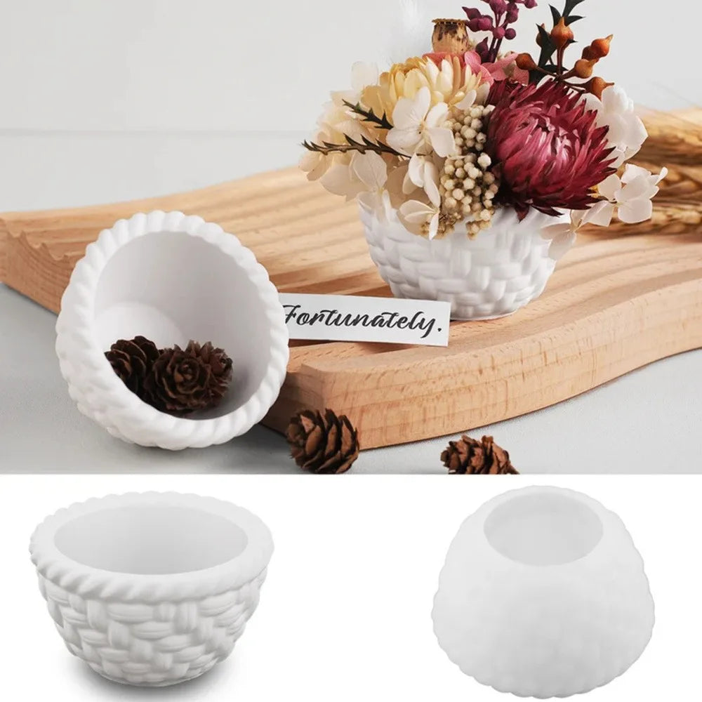 Woven Basket Flowerpot Silicone Mold DIY Handmade Candle Cup Plaster