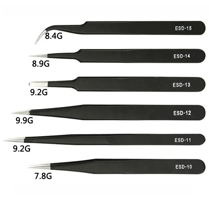 Galacok 6PCS Precision Tweezers Set ESD Anti Static Stainless Steel
