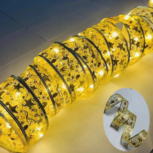 2-10M Christmas Bow Decoration Golden Christmas Ribbon Fairy String