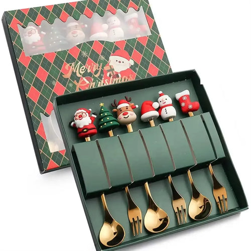 (2/4/6pc) Christmas Spoon and Fork Set Stainless Steel Creative