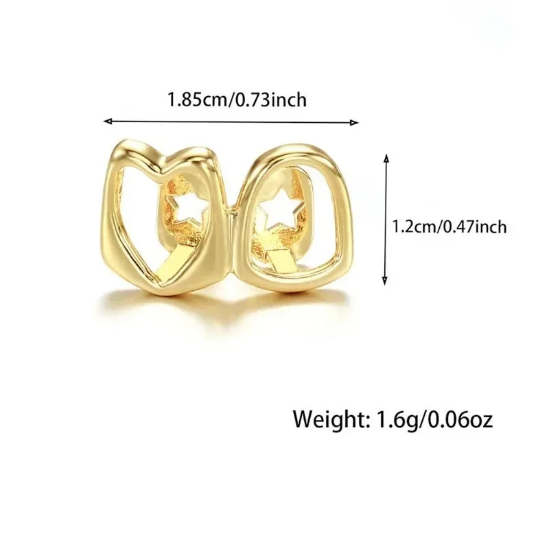Golden Grillz Tooth Jewelry Set Copper Inlaid Zircon Hollow Heart