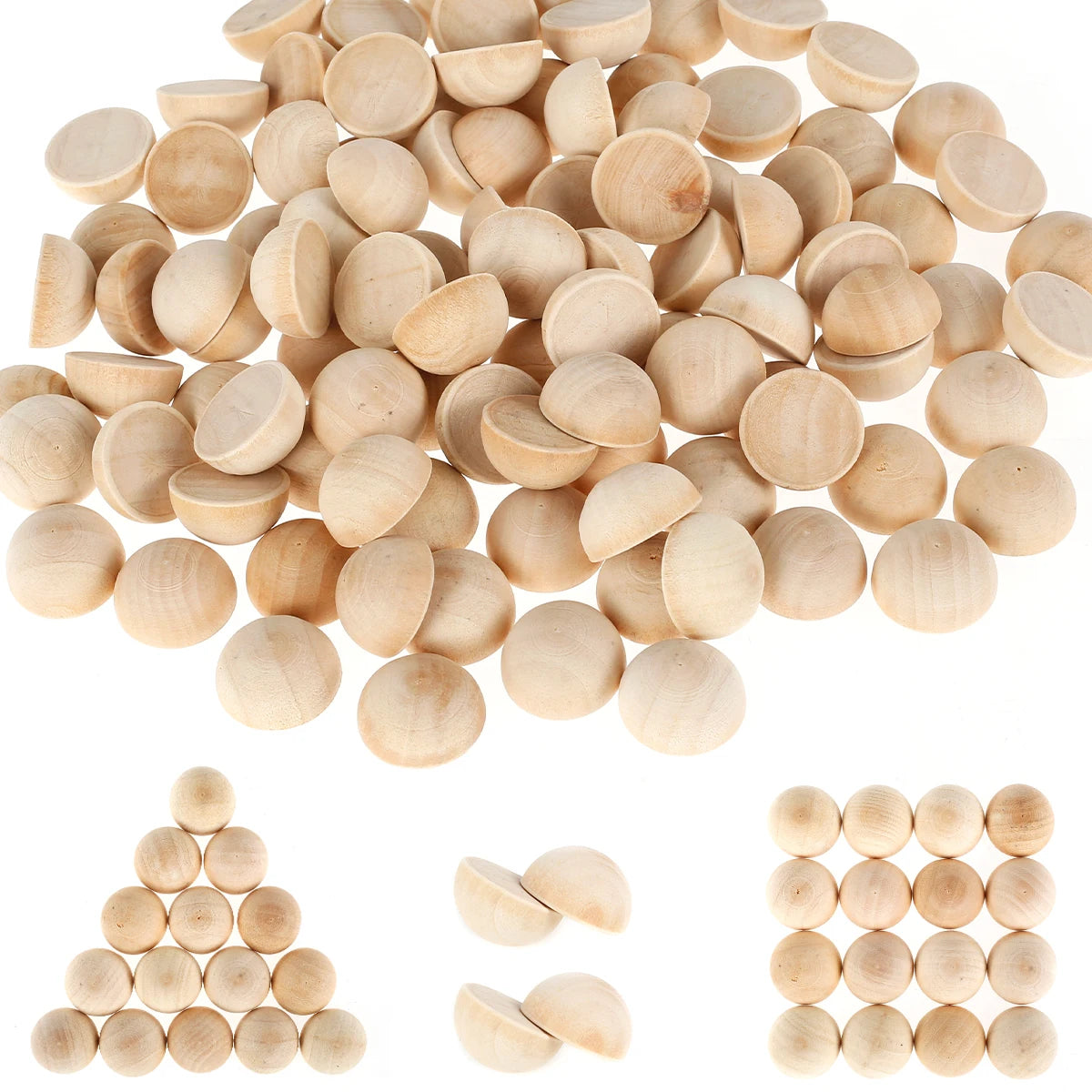 100pcs Half Wooden Beads Unfinished Half Round Wooden Balls Split