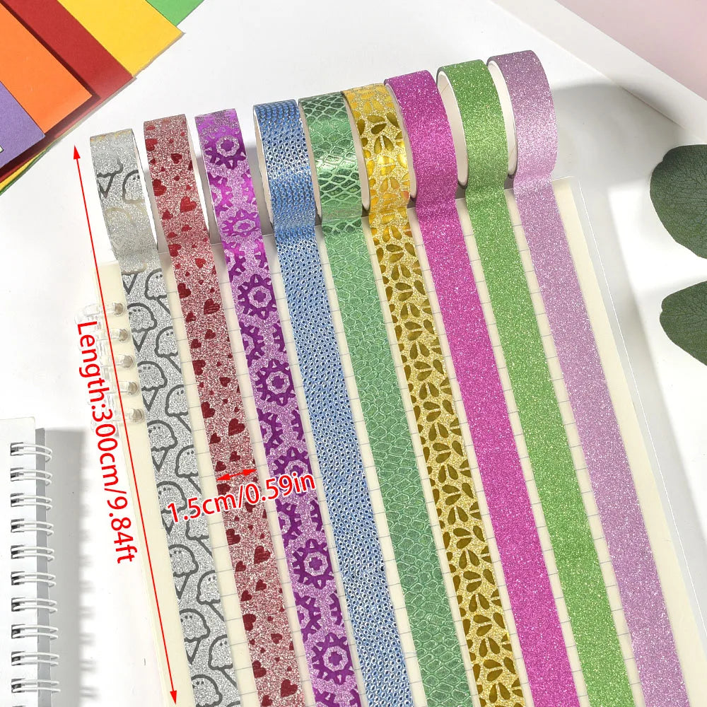 10Rolls Random Color Glitter Stickers Paper Adhesive Tapes DIY