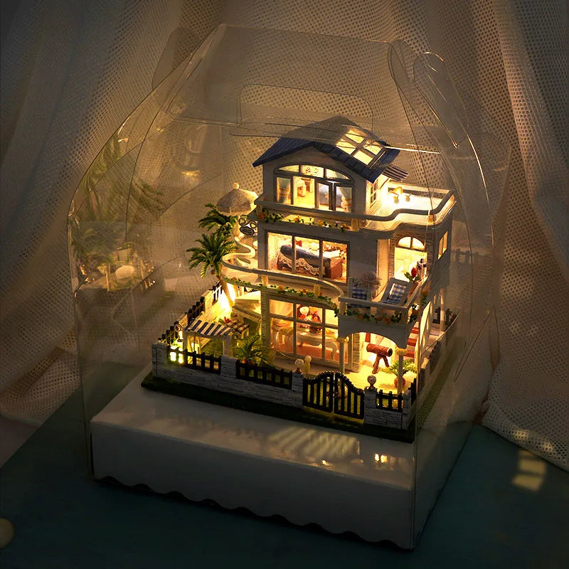 Diy Mini Wooden Dollhouse  Furniture Light Kit Doll House Casa