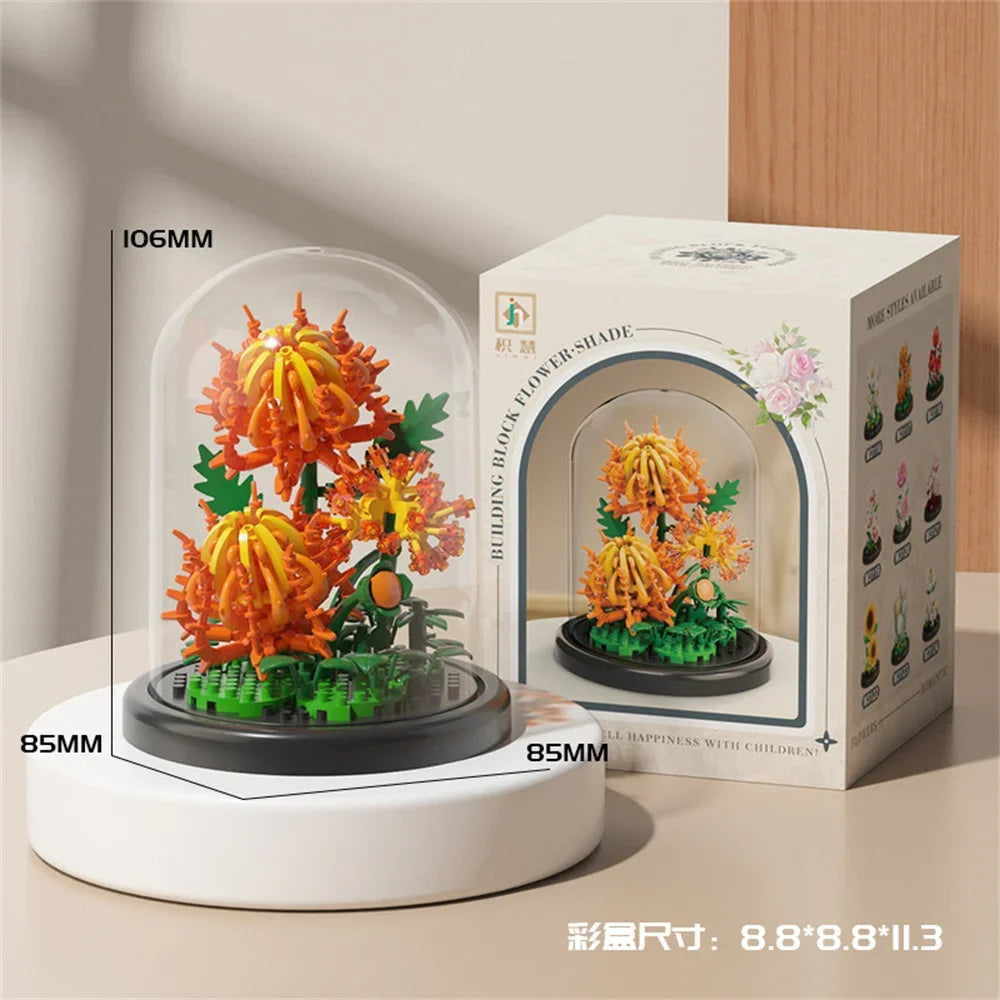 Eternal Flower Bouquet Bonsai Potted Plant Micro Building Blocks Model