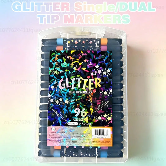 12-96 Colors Single-tip/Dual-tip Glitter Markers, Metallic Glitter