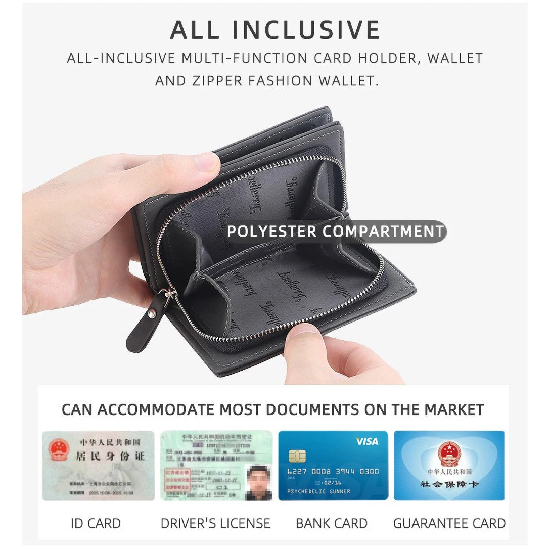 Baellerry Anti-Theft Men's Short Wallet Hidden clasp Slim PU Leather