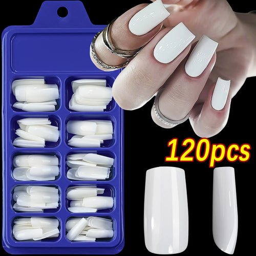120Pcs Red Short Square Fake Nails Summer Glossy Full Cover Press on