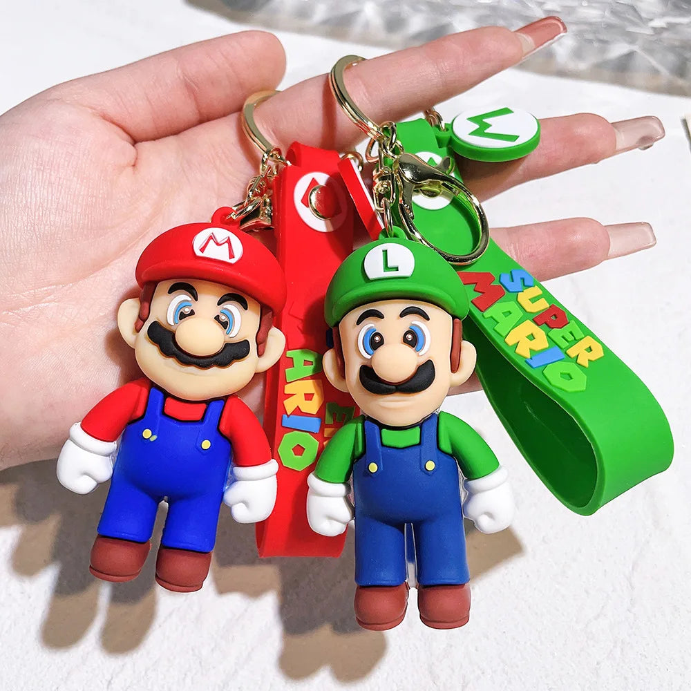 Super Mario Keychain Mario Bros Luigi Toad Yoshi Bowser Action Figure