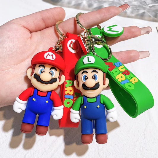 Super Mario Keychain Mario Bros Luigi Toad Yoshi Bowser Action Figure