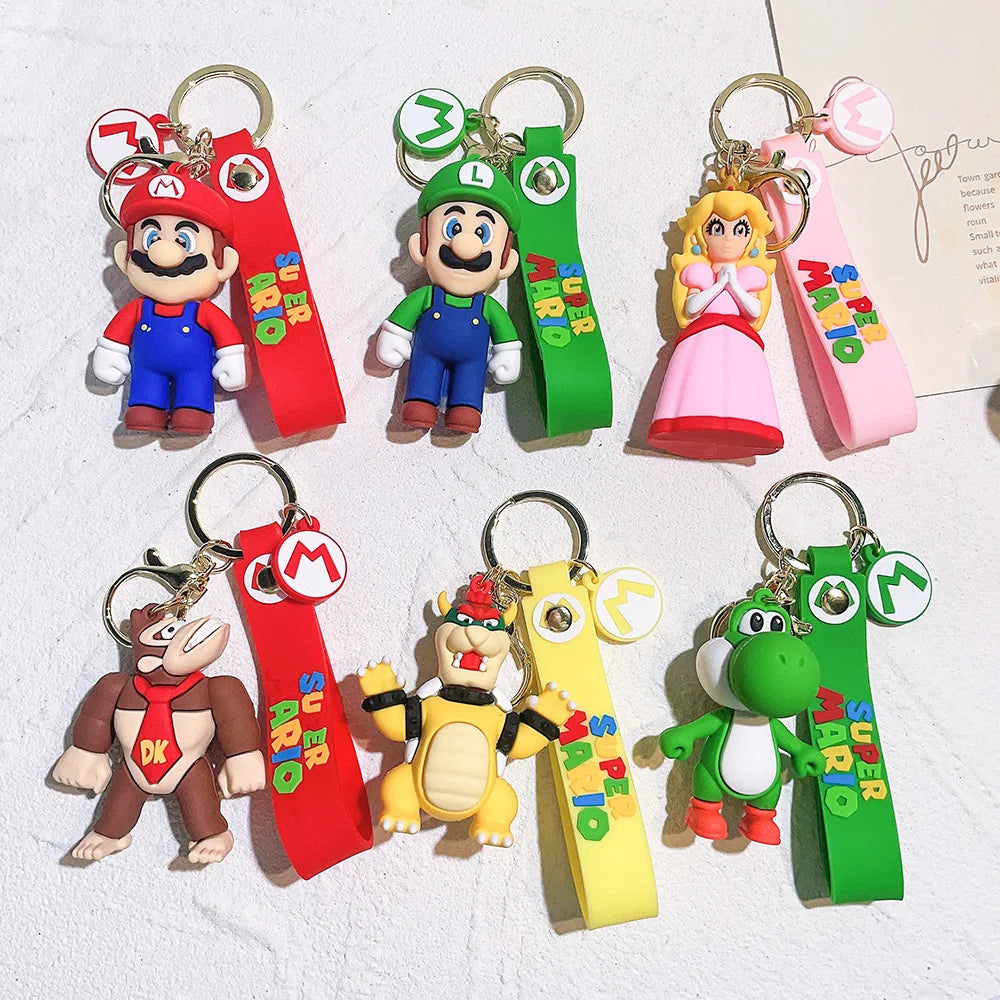 Super Mario Keychain Mario Bros Luigi Toad Yoshi Bowser Action Figure