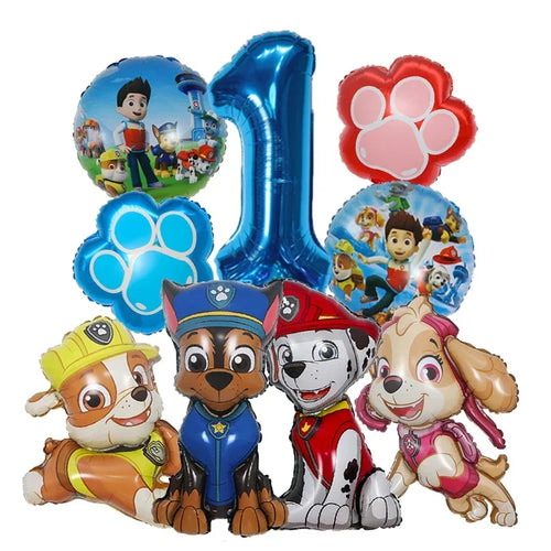 9pcs Cartoon Paw Patrol Theme Foil Balloon Number Balloon Childrens