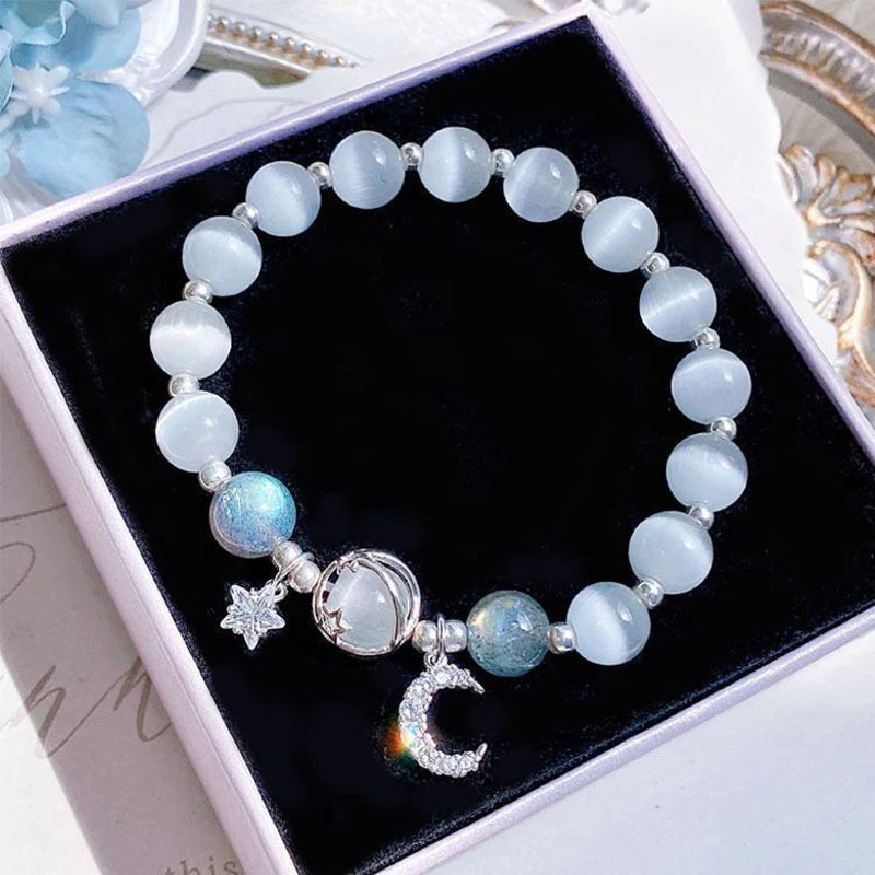 Niche Design Star Chain Tassel Bracelet for Women Fantasy Blue Crystal