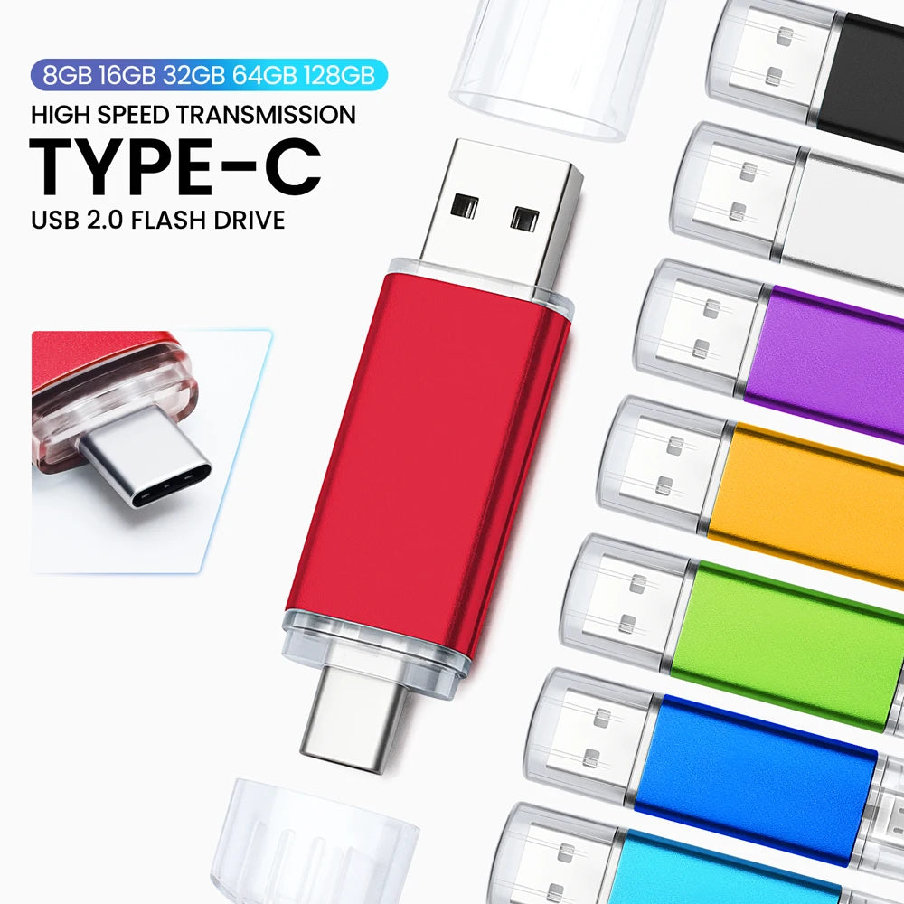 High speed TYPE C 2in1 USB flash drive 128GB 64GB 32GB metal Pen drive