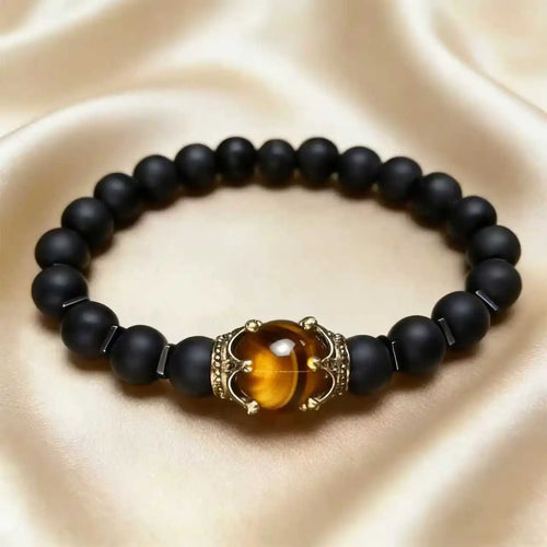 Men's Stylish Natural Stone Bracelet Vintage Crown Symbol of Power