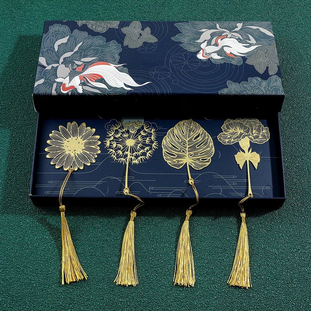 Chinese Style Handmade Book Mark Golden Rose Lotus Flower Bookmarks