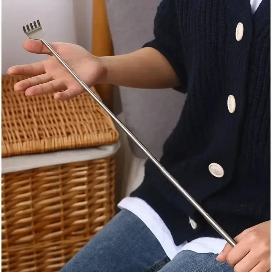 silvery Telescopic Back Scratcher,  Portable Extendable Stainless
