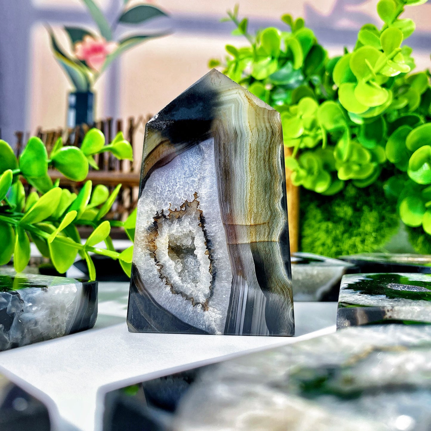 1PC Random High Quality Black Sardonyx Geode Agate Point,Natural