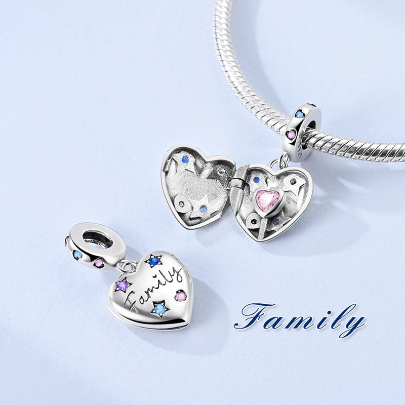 Original 925 Sterling Silver Heart Love Charms Beads Pendant Fit