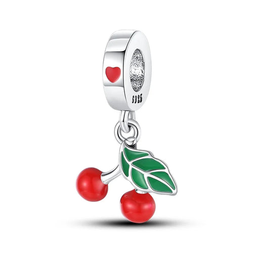 New 925 Silver Color Strawberry Cherry Fruit Series Charms Beads Fit