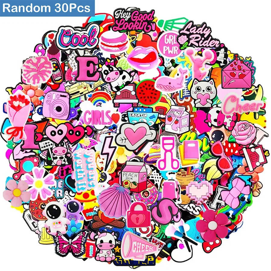 Random 30Pcs Shoe Charms for Croc Sandals, PVC Decorations Accessories