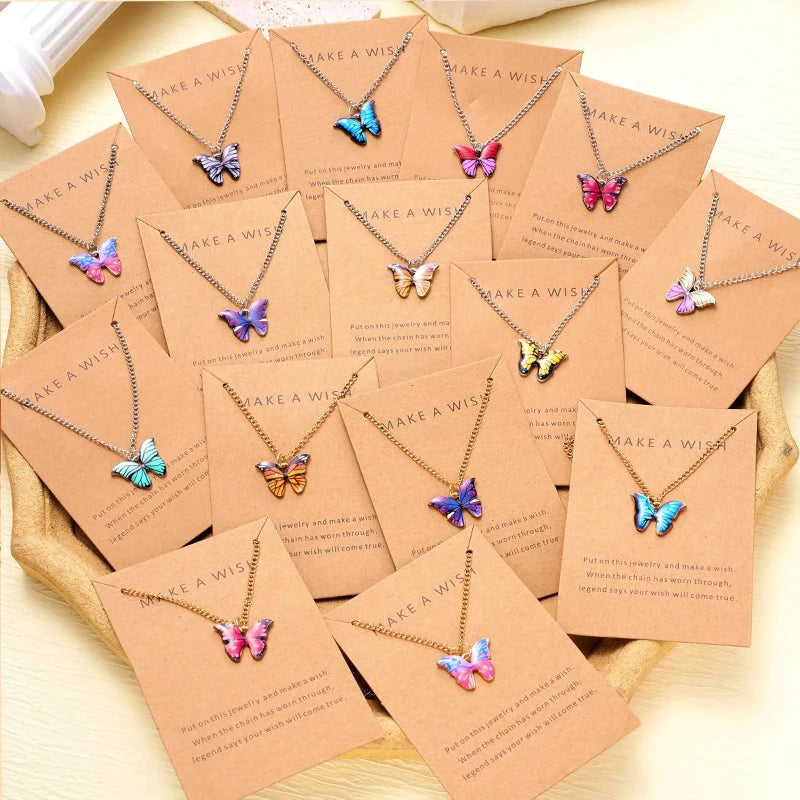 5 Pcs Fashion Boho Colorful Butterfly Necklaces Set for Women Korea