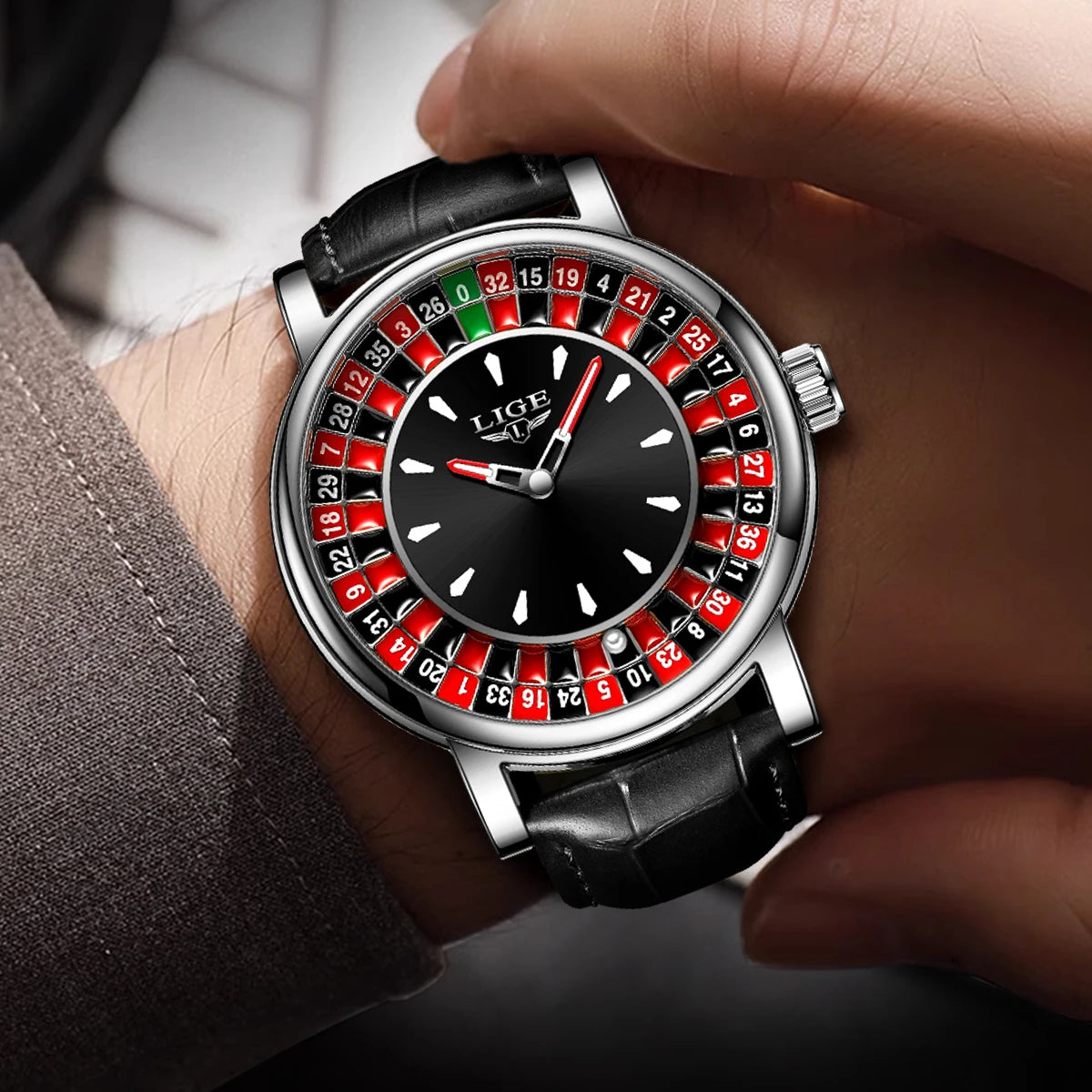LIGE Quartz Man Watch Fashion Luxury Creative Roulette Game Dial