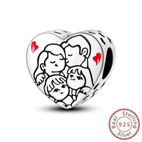 New Love Heart Shaped Charms 925 Sterling Silver Family Love